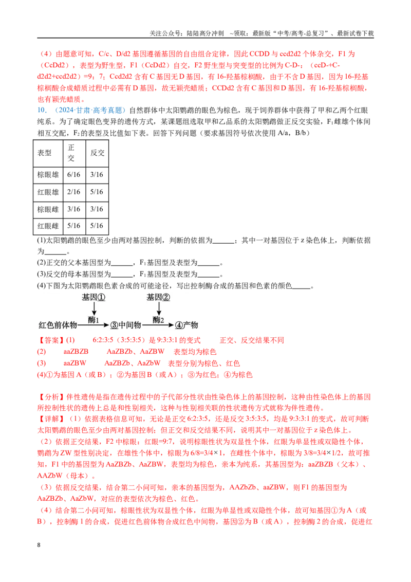 《专题12基因的自由组合定律-（全国通用）（解析版）_06-生物-高考总复习_专项复习_2025年_十年（2015-2024）高考生物真题分类汇编（全国通用）》第8页预览