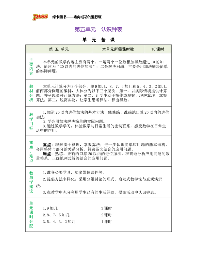 《第五单元20以内的进位加法单元备课_26秋小学初中各机构教辅大合集（一本、教材帮、阳光同学、王朝霞、实验班、小典中点、上分卷、白欧、课堂笔记等等）_26秋小学教辅资料_小学数学》第1页预览