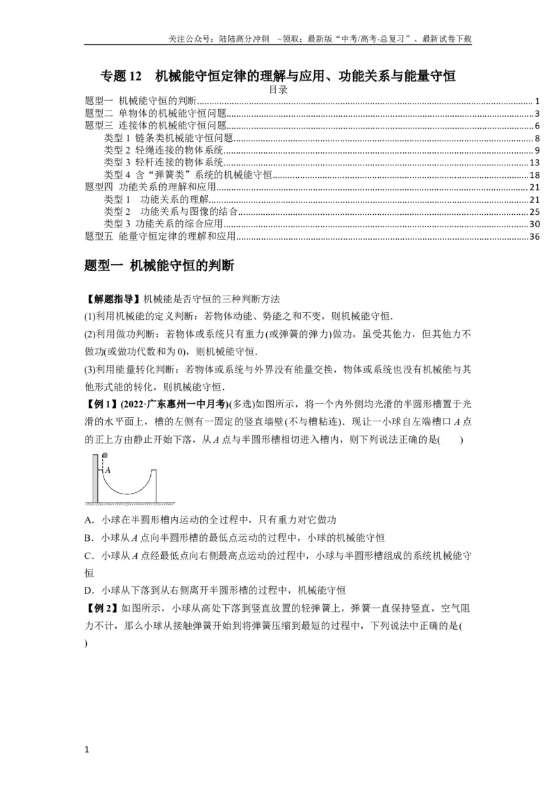 《专题12机械能守恒定律的理解与应用（原卷版）_04-物理-高考总复习_一轮复习_2024年_2024年高考物理一轮复习热点题型归类训练重点提升_2023版》第1页预览