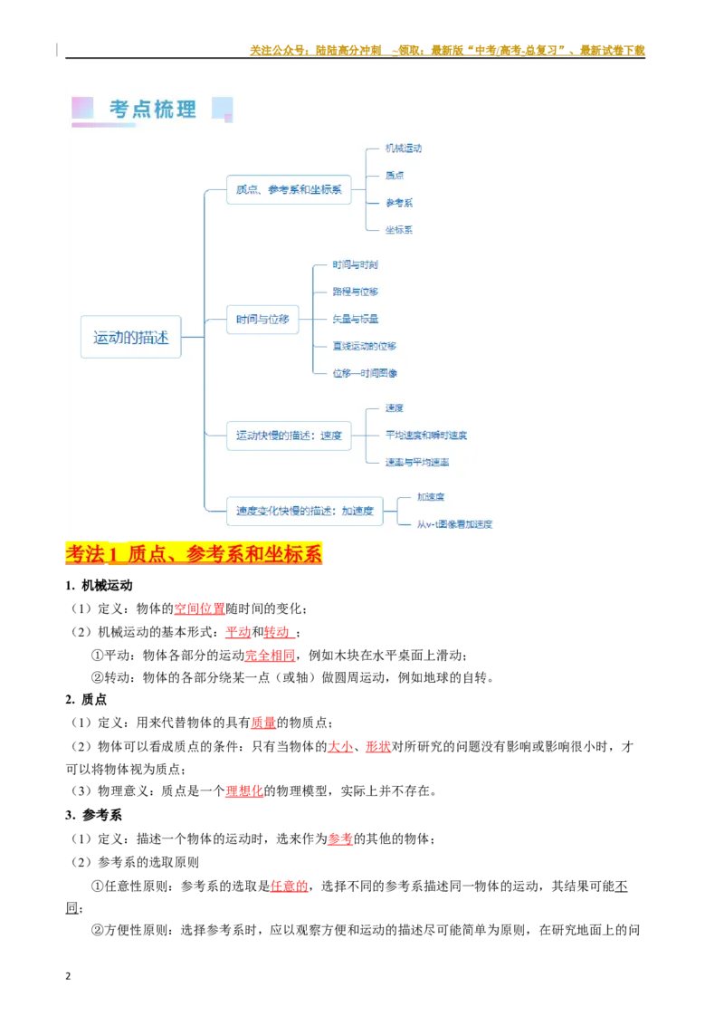 《考点01运动的描述（核心考点精讲精练）-备战2024年高考物理一轮复习考点帮（新高考专用）（解析版）_04-物理-高考总复习_一轮复习_2024年_2024年高考物理一轮复习考点帮（新高考专用）》第2页预览