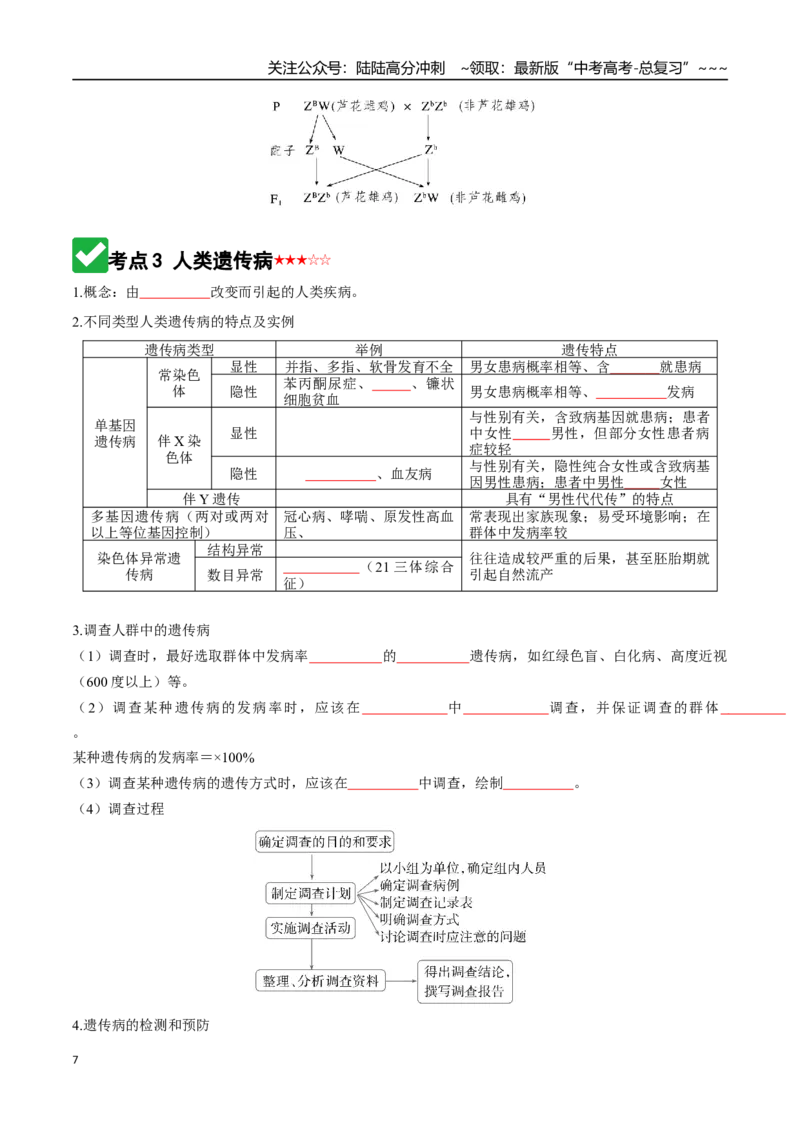 《第17讲伴性遗传和人类遗传病（知识清单）（全国通用）（学生版）_06-生物-高考总复习_一轮复习_2026年-生物高考一轮复习_2026年高考生物一轮复习讲义+练习+课件（新教材新高考）-G55》第7页预览