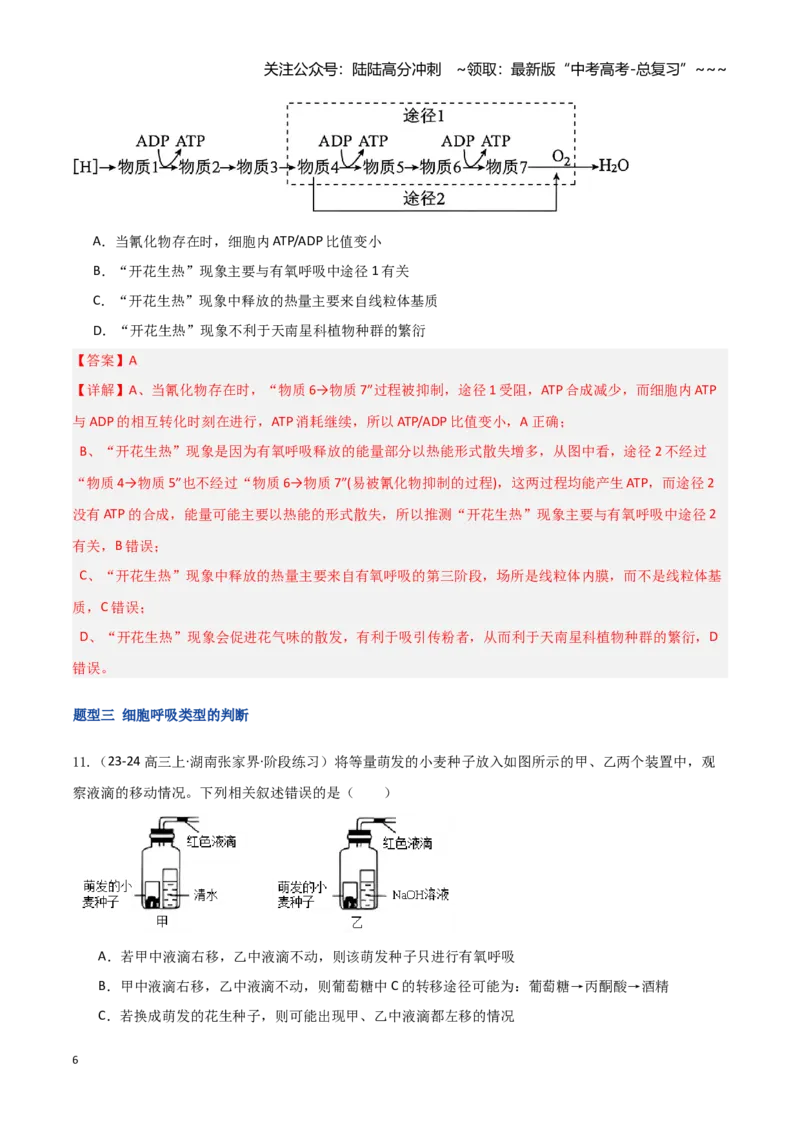 《第09讲细胞呼吸（专项训练）（湖南专用）（教师版）_06-生物-高考总复习_一轮复习_2026年-生物高考一轮复习_2026年高考生物一轮课件+讲义+练习（湖南专用）-G331》第6页预览