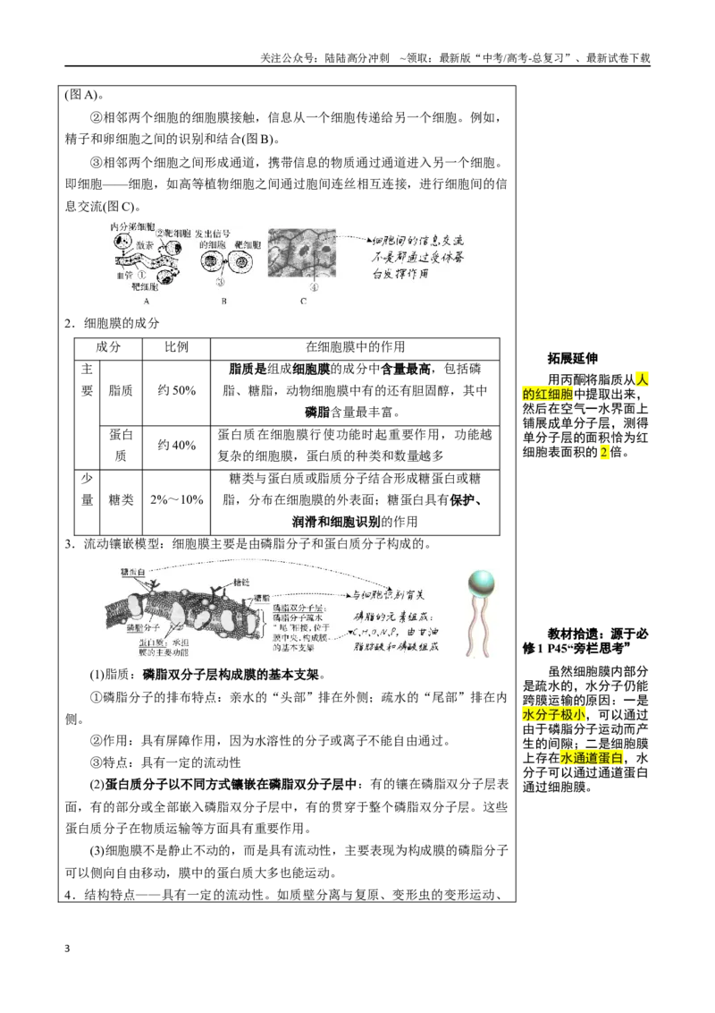 《知识清单03细胞的基本结构（4大考点+8个易错点）_06-生物-高考总复习_一轮复习_2025年_2025年高考生物一轮复习知识清单（全国通用）》第3页预览