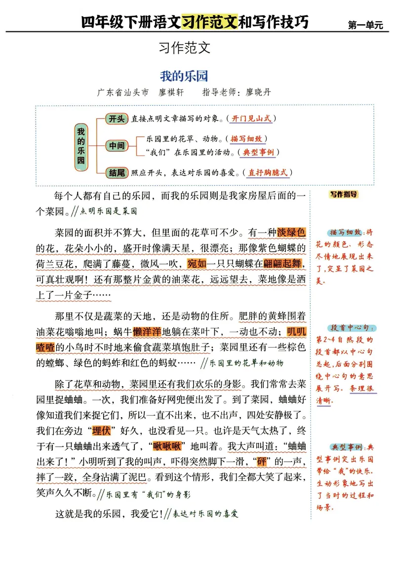 《_4年级下册同步教辅_四下语文_四下语文作文_四年级（下）语文《单元习作范文与技巧点拨》-》第2页预览