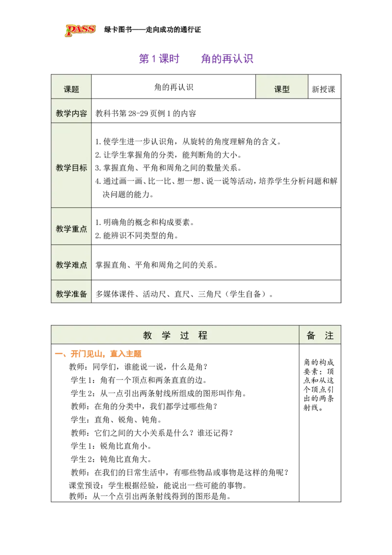 《第1课时角的再认识_26秋小学初中各机构教辅大合集（一本、教材帮、阳光同学、王朝霞、实验班、小典中点、上分卷、白欧、课堂笔记等等）_26秋小学教辅资料_1526秋课件教案》第1页预览