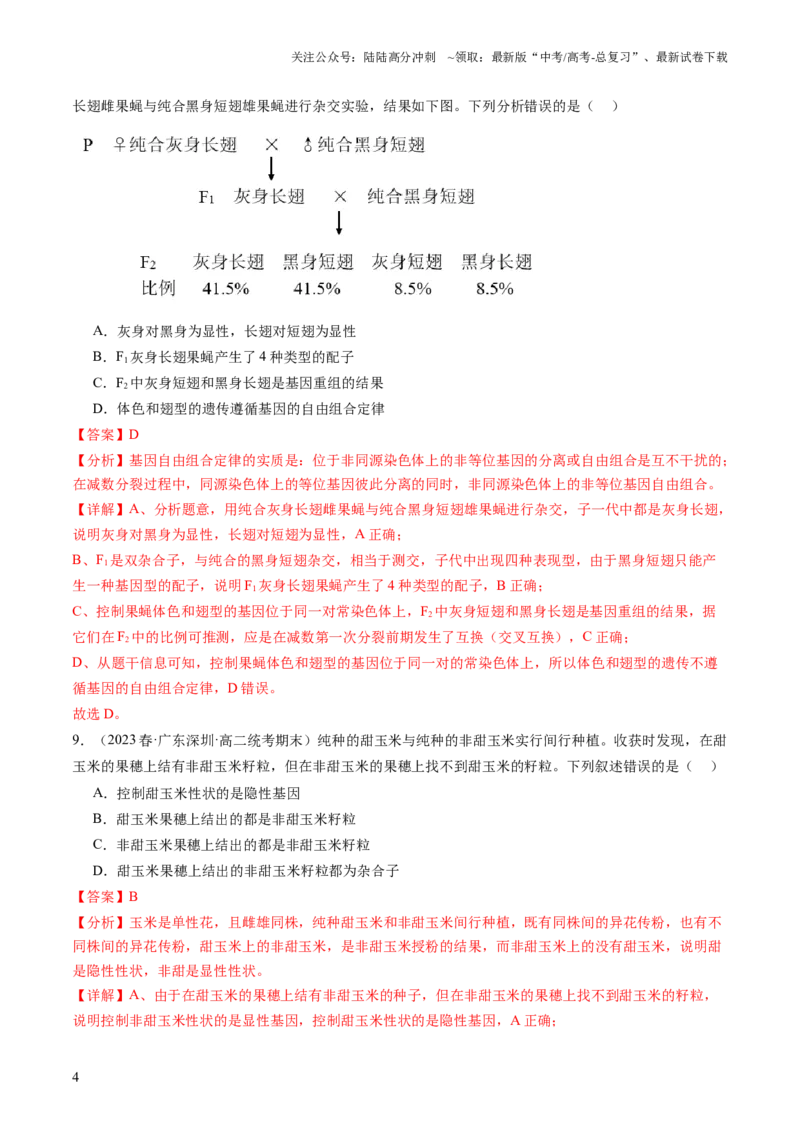 《第17.1讲基因的自由组合定律（练习）（解析版）_06-生物-高考总复习_一轮复习_2024年_2024年高考生物一轮复习讲练测(课件+讲义+练习)（新高考）_讲义+练习》第4页预览