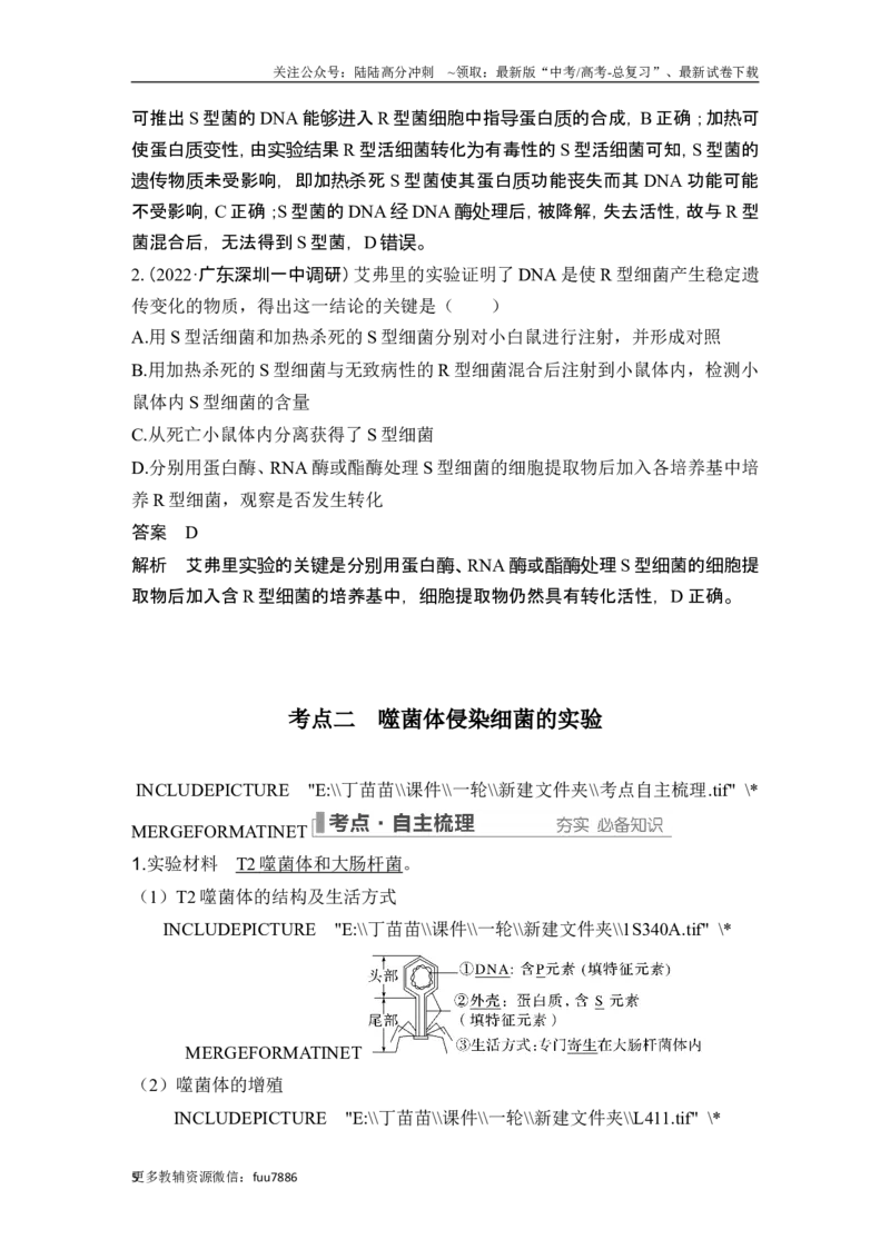 《第16讲DNA是主要的遗传物质_06-生物-高考总复习_一轮复习_2024年_2024高考生物大一轮复习课件讲义新人教版知识总结_2024年高考生物一轮复习讲义（新人教版）_另赠1套Word版题库_必修2》第5页预览