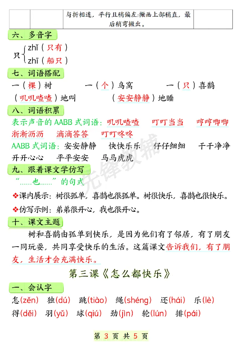 《一年级下册语文课堂同步第三单元知识汇总_1年级下册同步教辅_1下-语文_一下语文-知识点汇总》第3页预览