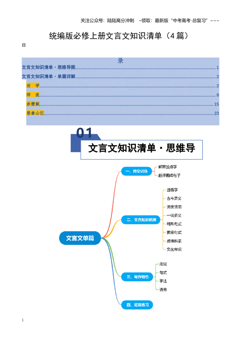 《统编版必修上册文言文知识清单（知识清单）（全国通用）（学生版）_一轮复习_2026年-语文一轮复习_2026年高考语文一轮复习讲义+练习+课件（新教材新高考）-G55_2026版_专题六文言文阅读》第1页预览