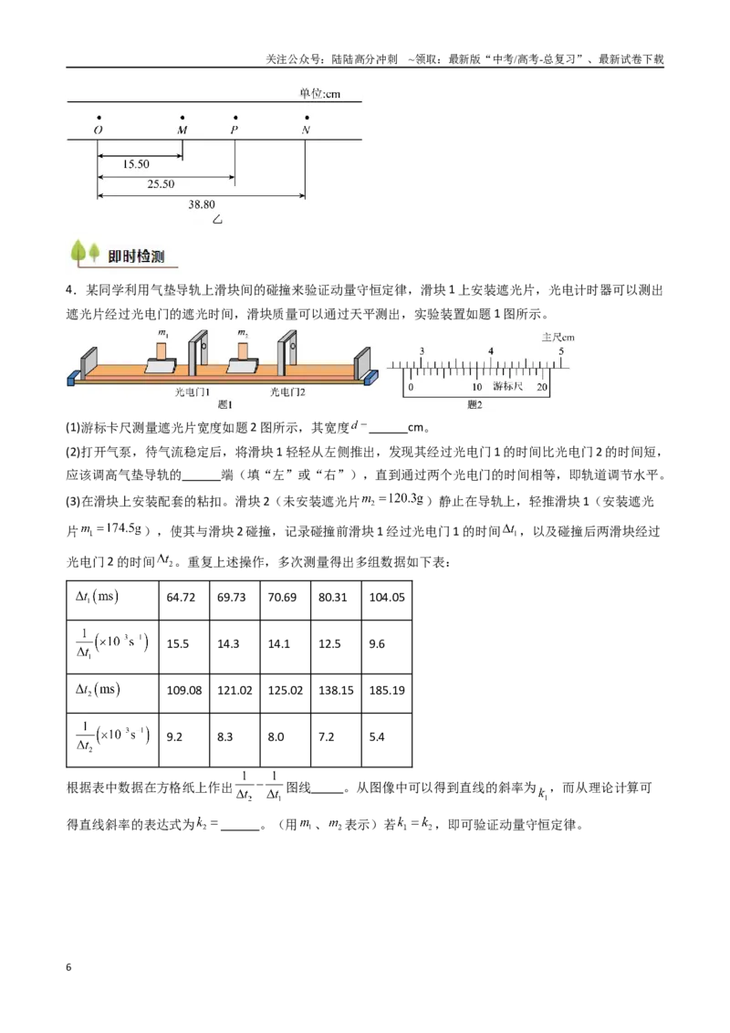 《考点28验证动量守恒定律（核心考点精讲精练）（学生版）_04-物理-高考总复习_一轮复习_2025年_2025年高考物理一轮复习考点精讲精练（新高考通用）》第6页预览