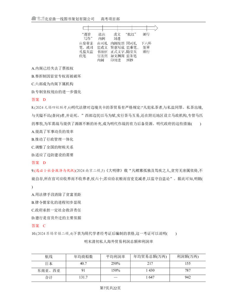 《1_04-第四单元　明清中国版图的奠定与面临的挑战_2026版教学资源包_202653高考总复习A版_江苏版_2026版.江苏版.选考总复习.历史.5·3A版_一、本书PPT、习题Word_第一部分中国古代史_3_习题WORD》第7页预览