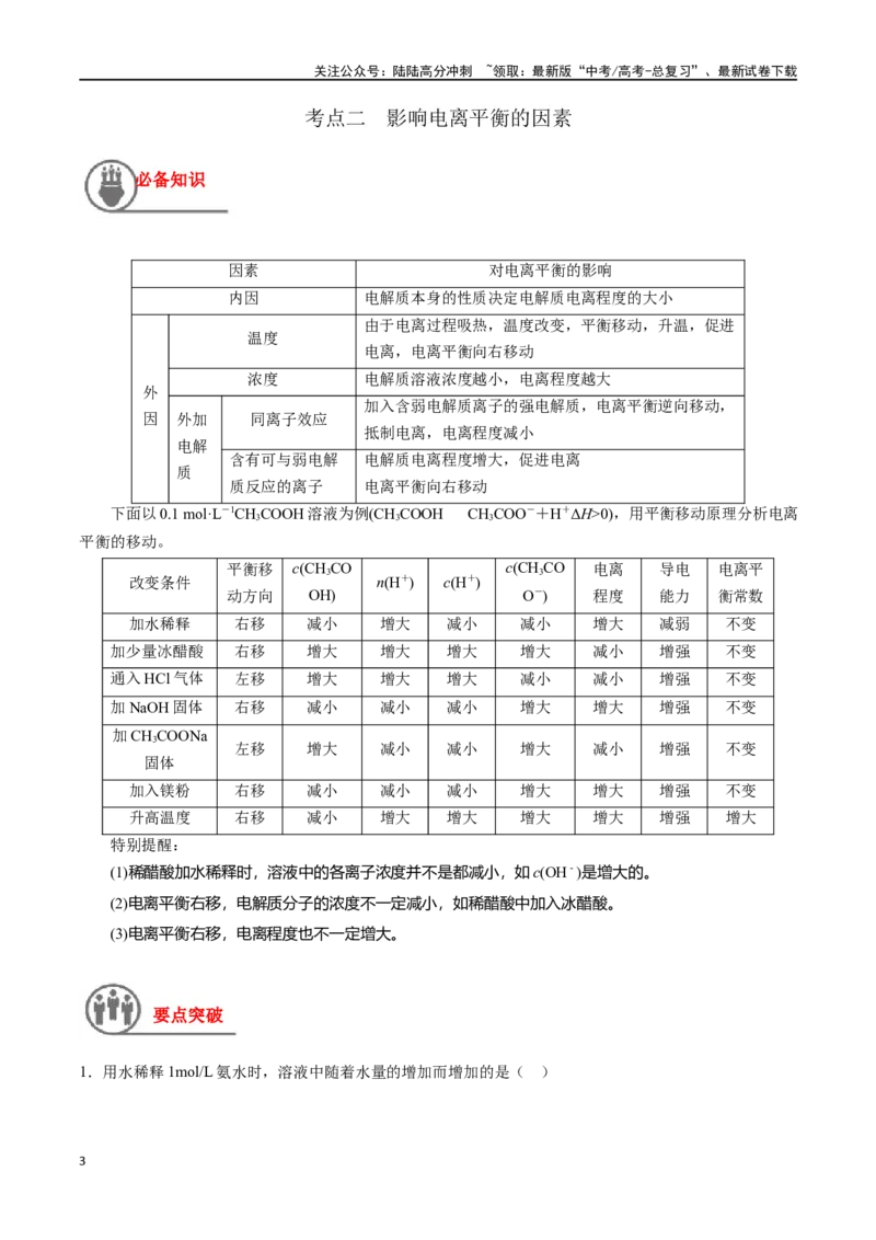 《第32讲弱电解质的电离平衡及影响因素（讲义）-（原卷版）_05-化学-高考总复习_一轮复习_2024年_2024年高考化学一轮复习讲义+分层练习_资料》第3页预览