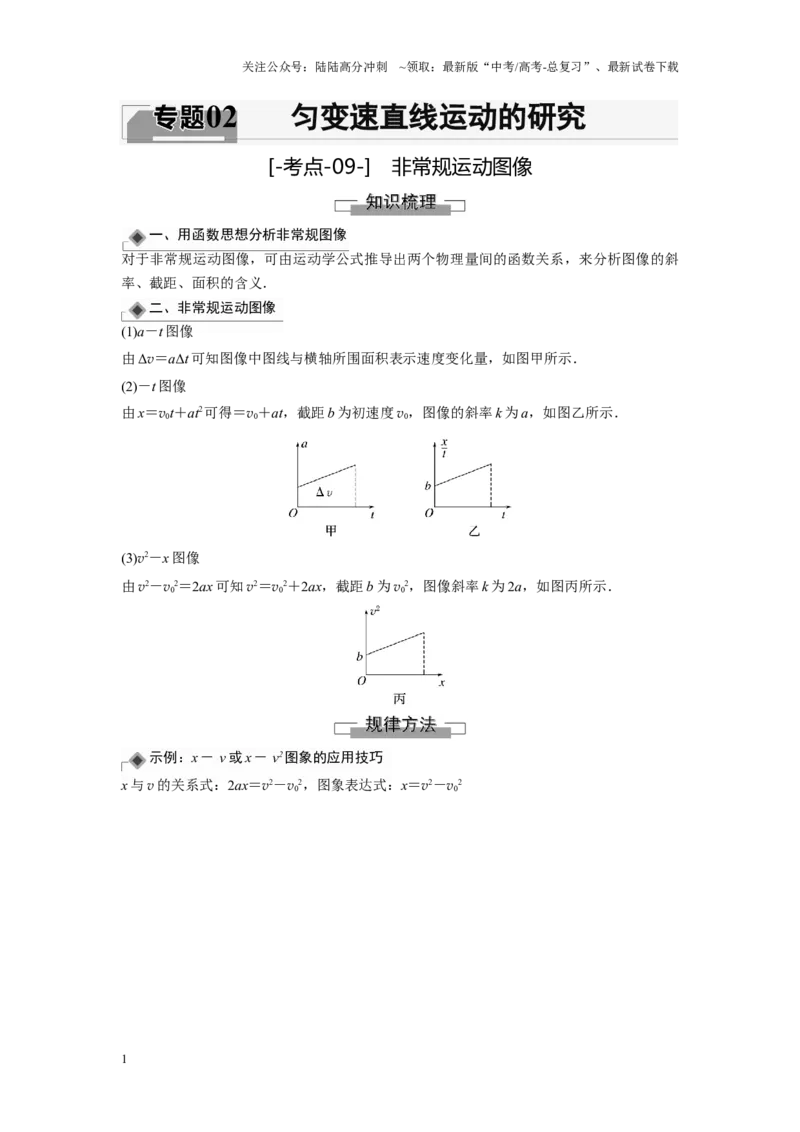 《考点09非常规运动图像（原卷版）_04-物理-高考总复习_一轮复习_2024年_2024年新高考物理一轮专题复习方略_资料_第二章匀变速直线运动的研究》第1页预览