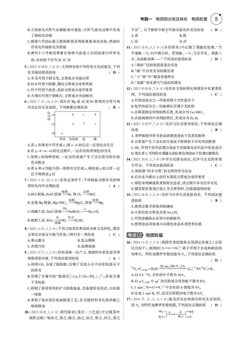 《1_01专题一物质的分类及转化物质的量_2025版教学资源包_（总复习系列）2025版《5年高考3年模拟》新高考版B版（⭐全科）_2025版.新高考新教材版.选考总复习.化学.5·3B版_4_专题电子书》第5页预览