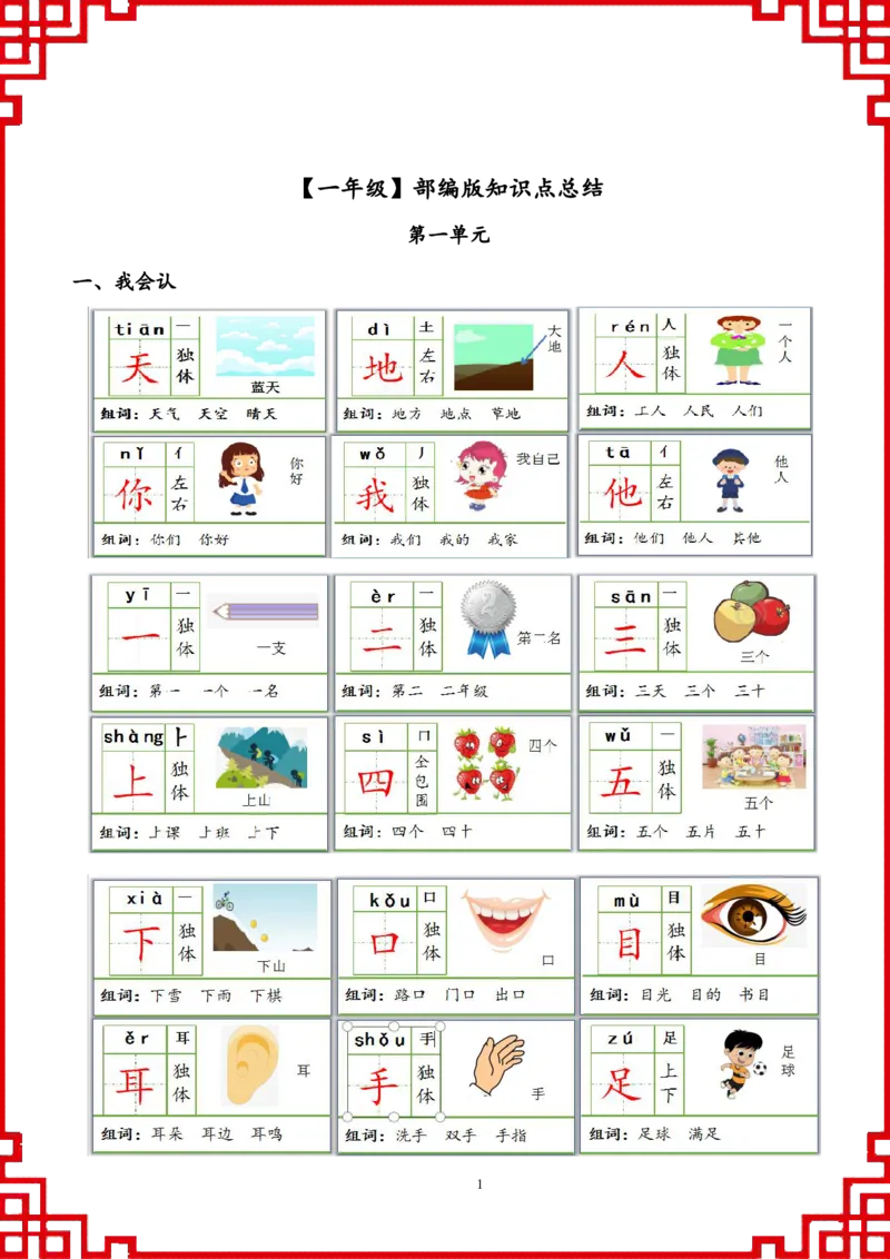 《一（上）语文知识点同步练习（1-8单元）_1年级上册同步教辅_1上语文_一上语文-知识点汇总》第1页预览