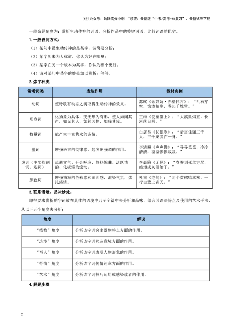 《考点31诗歌语言（学生版）_一轮复习_2025年_2025年高考语文一轮复习考点精讲精练（新高考通用）》第2页预览