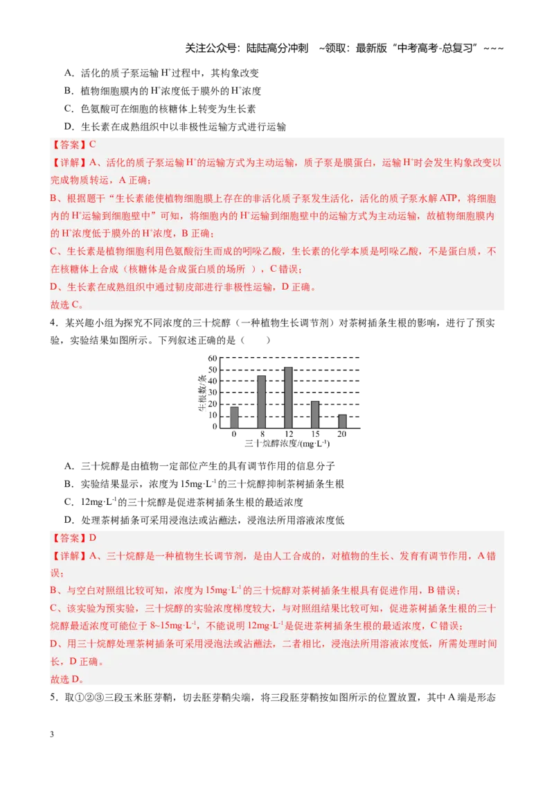 《第31讲植物生命活动调节（专项训练）（四川专用）（教师版）_06-生物-高考总复习_一轮复习_2026年-生物高考一轮复习_2026年高考生物一轮课件+讲义+练习（四川专用）-G335》第3页预览