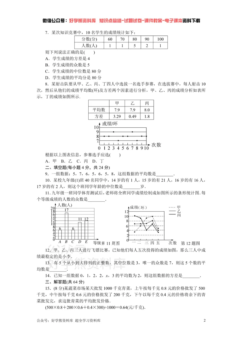 《第6章检测卷_初中数学期中卷+期末卷+单元卷+月考卷_初中数学单元测试_湘教版_湘教版_七下》第2页预览