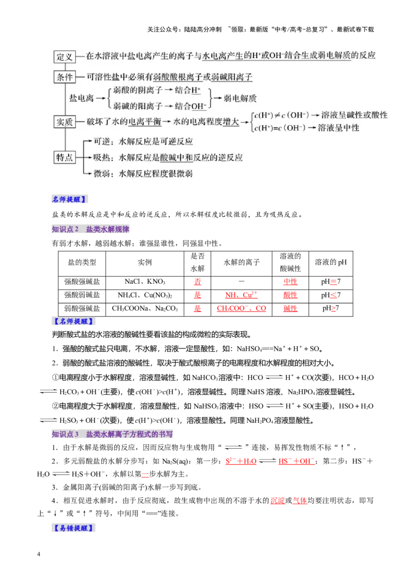 《第03讲盐类的水解(讲义)(教师版)_05-化学-高考总复习_一轮复习_2025年_2025年高考化学一轮复习讲义+练习+课件（新教材新高考）_第八章水溶液中的离子反应与平衡》第4页预览