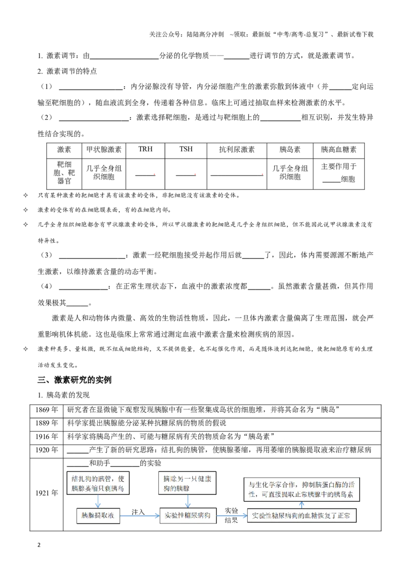 《考点30体液调节（讲义）（原卷版）_06-生物-高考总复习_一轮复习_2024年_2023-2024学年高三生物一轮复习_资料》第2页预览