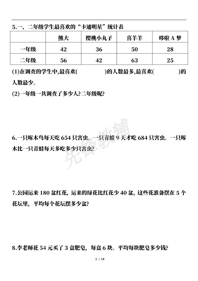 《三年级（下）数学期中高频易错应用题(50题)_3年级下册同步教辅_3下-数学_三下数学通用专项+练习》第2页预览