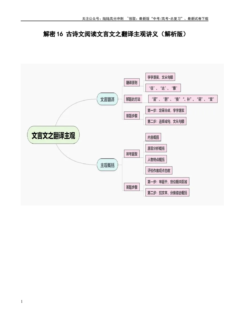 《解密16古诗文阅读文言文之翻译主观（讲义）（解析版）_二轮复习_2024年_2024年高考语文二轮复习高频考点追踪与预测（新高考专用）_讲义_教师版（含答案解析）》第1页预览