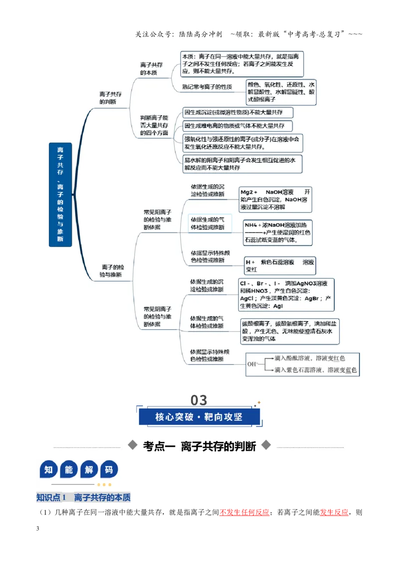 《第3讲离子共存、离子的检验与推断（福建专用）（教师版）_05-化学-高考总复习_一轮复习_2026年-化学高考一轮复习_2026年高考化学一轮课件+讲义+练习（福建专用）-G328》第3页预览