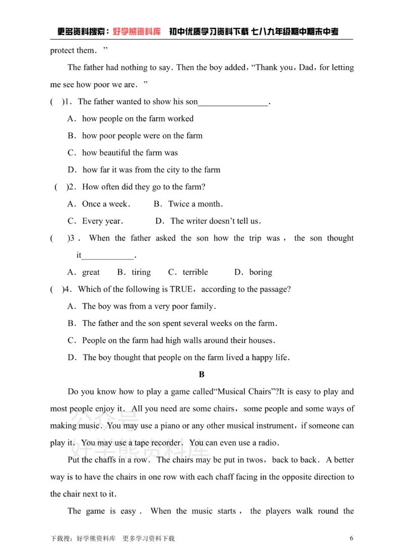 《牛津深圳版英语九上Unit3Familylife单元测试卷_初中英语期中卷+期末卷+单元卷+月考卷_初中英语单元测试_沪教版（广深）(1)_沪教版（广深）_九上_Unit3Familylifemp3》第6页预览