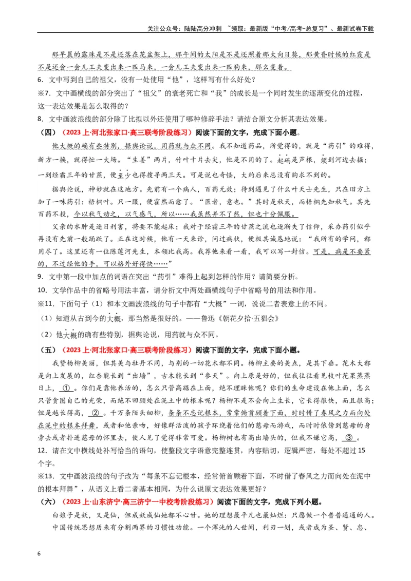 《热点13：语言文字运用之赏析词语和句子表达效果（学生版）_专项复习_2024年_2024年高考语文热点·重点·难点专练（新高考专用》第6页预览