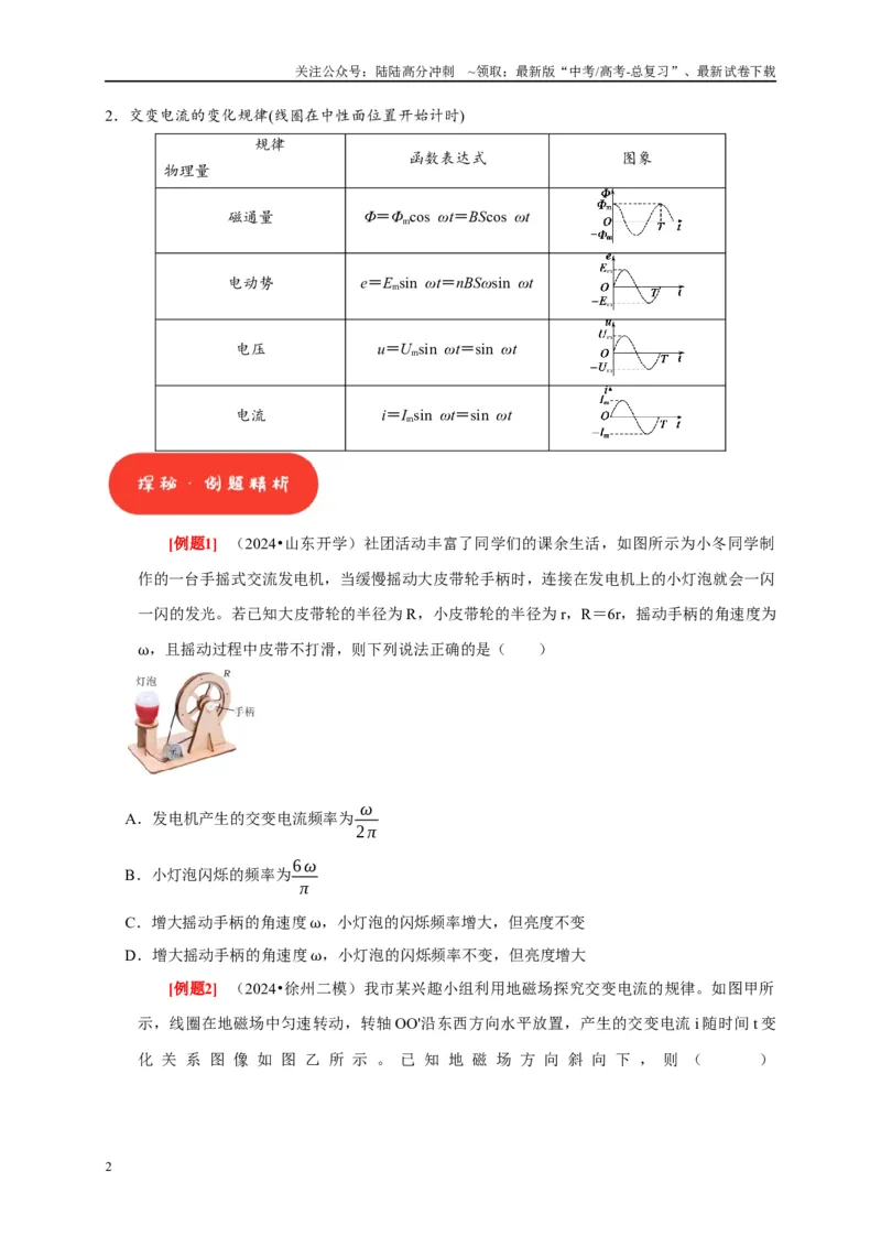 《第25讲　交变电流的产生和描述（学生版）_04-物理-高考总复习_专项复习_2025年_2025高考物理考点精讲精练知识讲义专项训练_资料》第2页预览