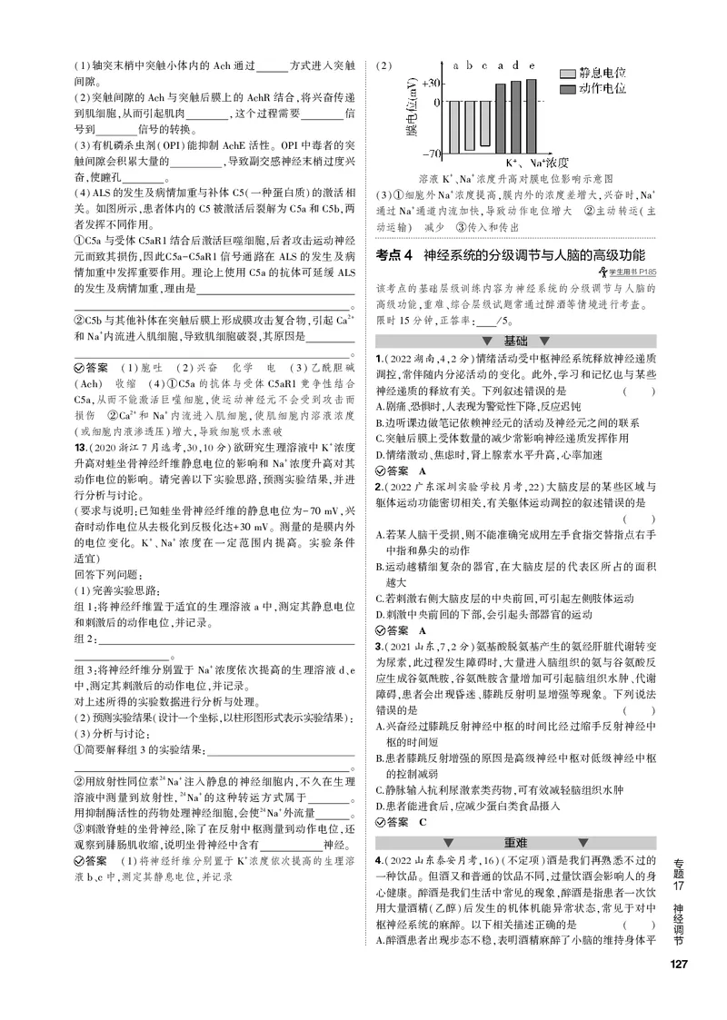 《1_专题17　神经调节(PDF版）_2023版教学资源包_2023版新高考新教材版选考总复习生物5·3B版_17_专题十七神经调节_4_专题电子书》第4页预览
