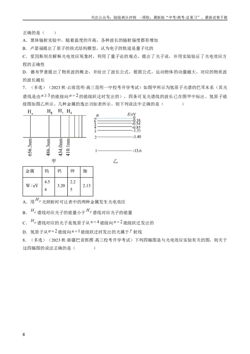 《考点55　光电效应　波粒二象性（原卷版）_04-物理-高考总复习_一轮复习_2024年_2024年高考物理一轮复习考点帮（全国通用）》第8页预览