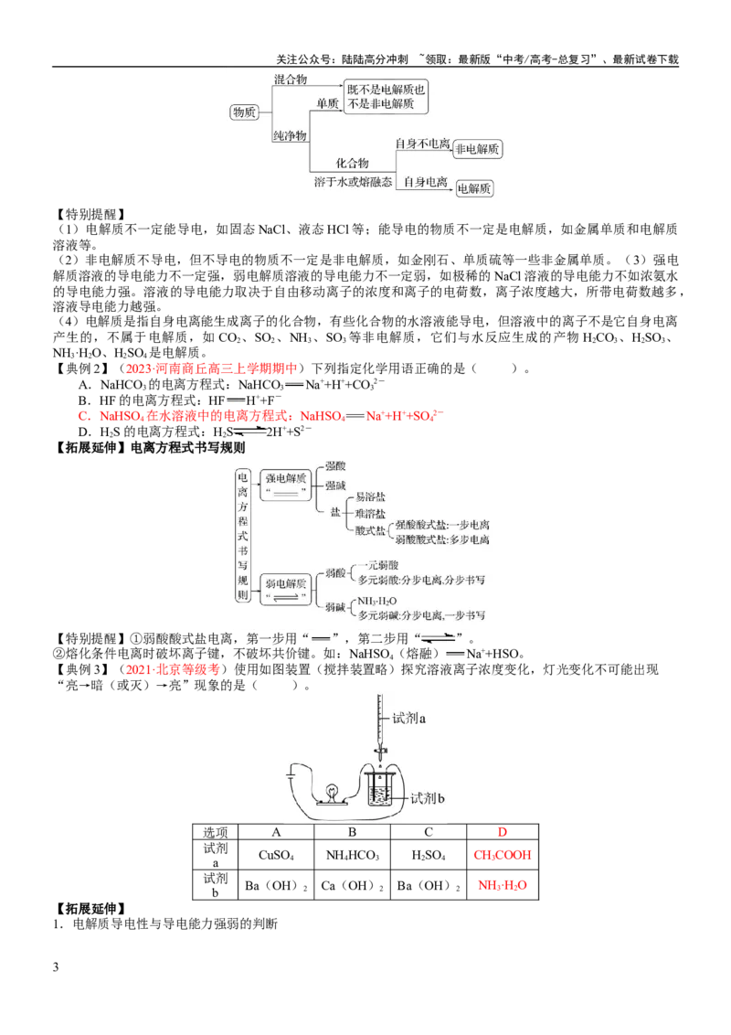 《考点02离子反应离子方程式（核心考点精讲精练）-备战2024年高考化学一轮复习考点帮（新高考专用）（学生版）_05-化学-高考总复习_一轮复习_2024年_第1章物质及其变化》第3页预览