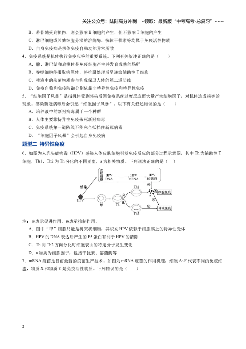 《第31讲免疫系统和特异性免疫（专项训练）（福建专用）（学生版）_06-生物-高考总复习_一轮复习_2026年-生物高考一轮复习_2026年高考生物一轮课件+讲义+练习（福建专用）-G328》第2页预览