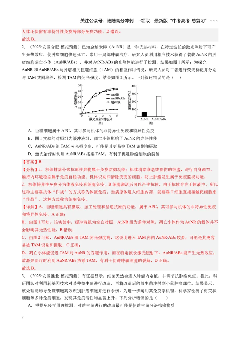 《第29讲免疫调节（专项训练）（安徽专用）（教师版）_06-生物-高考总复习_一轮复习_2026年-生物高考一轮复习_2026年高考生物一轮课件+讲义+练习（安徽专用）-G326》第2页预览