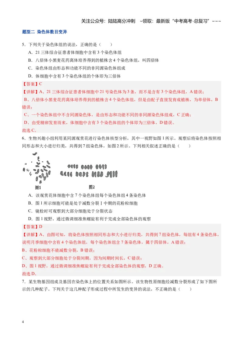 《第25讲染色体变异与育种（专项训练）（福建专用）（教师版）_06-生物-高考总复习_一轮复习_2026年-生物高考一轮复习_2026年高考生物一轮课件+讲义+练习（福建专用）-G328》第4页预览