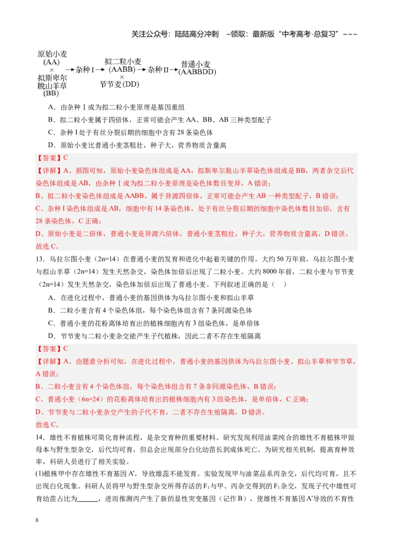 《第25讲染色体变异与育种（专项训练）（福建专用）（教师版）_06-生物-高考总复习_一轮复习_2026年-生物高考一轮复习_2026年高考生物一轮课件+讲义+练习（福建专用）-G328》第8页预览