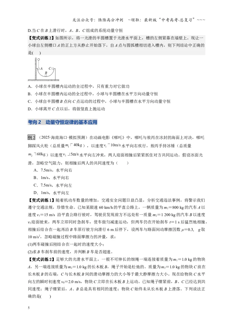 《第26讲动量守恒定律及其应用（复习讲义）（湖南专用）（学生版）_04-物理-高考总复习_一轮复习_2026年-物理高考一轮复习_2026年高考物理一轮课件+讲义+练习（湖南专用）-G331》第5页预览