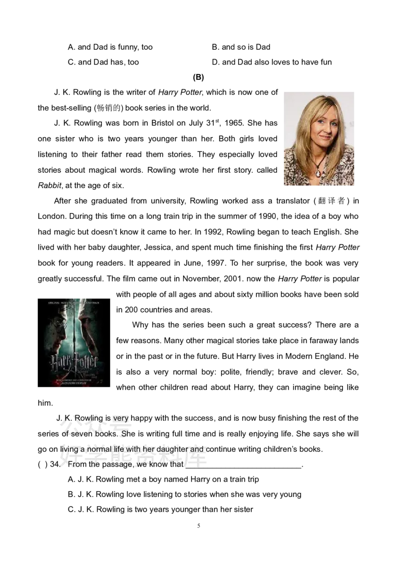 《新译林版英语八年级下册期中测试含答案_初中英语期中卷+期末卷+单元卷+月考卷_初中英语期中试卷_英语下册期中试卷打包（公众号发过）_英语下册期中试卷打包（公众号发过）》第5页预览