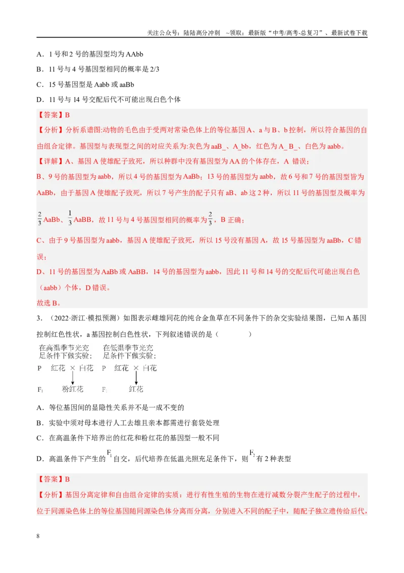 《解密11基因的分离与自由组合定律（分层训练）-高频考点解密2023年高考生物二轮复习讲义+分层训练（新教材）（解析版）_06-生物-高考总复习_二轮复习_2024年_资料》第8页预览