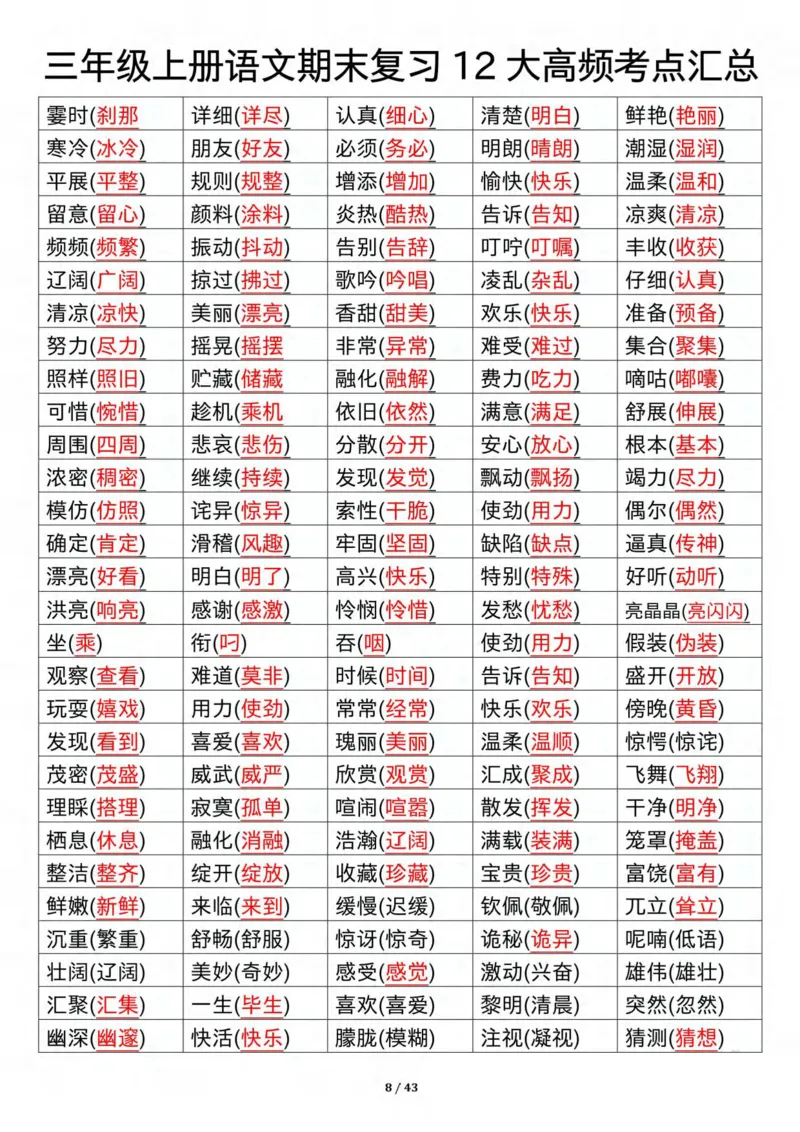 《三年级上册语文期末复习12大高频考点汇总纯图版_3年级上册同步教辅合集_3上-语文_三上语文-核心考点》第8页预览
