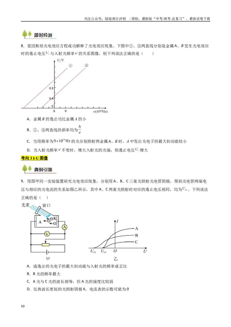 《考点54光电效应 原子结构原子核（核心考点精讲精练）（学生版）_04-物理-高考总复习_一轮复习_2025年_2025年高考物理一轮复习考点精讲精练（新高考通用）》第10页预览