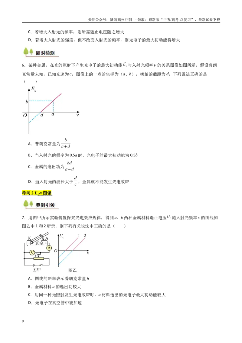 《考点54光电效应 原子结构原子核（核心考点精讲精练）（学生版）_04-物理-高考总复习_一轮复习_2025年_2025年高考物理一轮复习考点精讲精练（新高考通用）》第9页预览