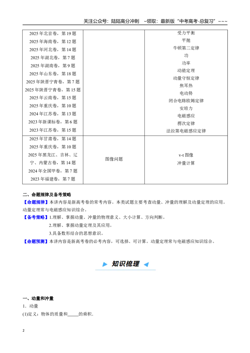 《第23讲动量、冲量、动量定理及其应用（高效培优讲义）（学生版）_04-物理-高考总复习_一轮复习_2026年-物理高考一轮复习_2026年高考物理一轮复习考点精讲精练（新高考通用）-G58_2026版》第2页预览