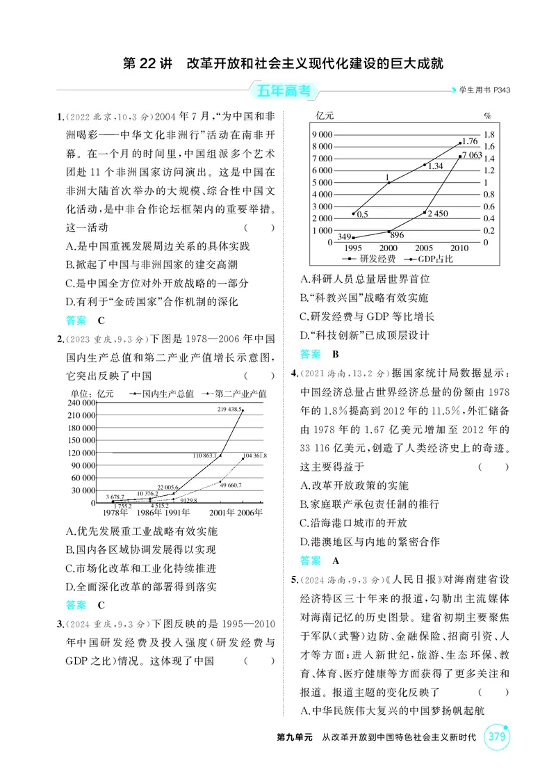 《1_09-第九单元　从改革开放到中国特色社会主义新时代_2026版教学资源包_202653高考总复习A版_湖南版_2026版.湖南版.选考总复习.历史.5·3A版_二、教师用书PDF_必修中外历史纲要（上）》第6页预览