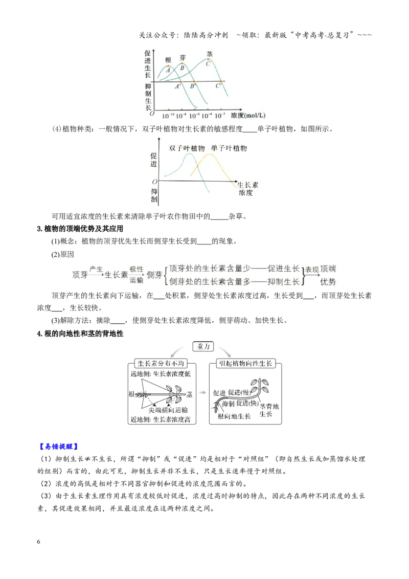 《第31讲植物生命活动调节（复习讲义）（全国通用）（学生版）_06-生物-高考总复习_一轮复习_2026年-生物高考一轮复习_2026年高考生物一轮复习讲义+练习+课件（新教材新高考）-G55_2026版》第6页预览