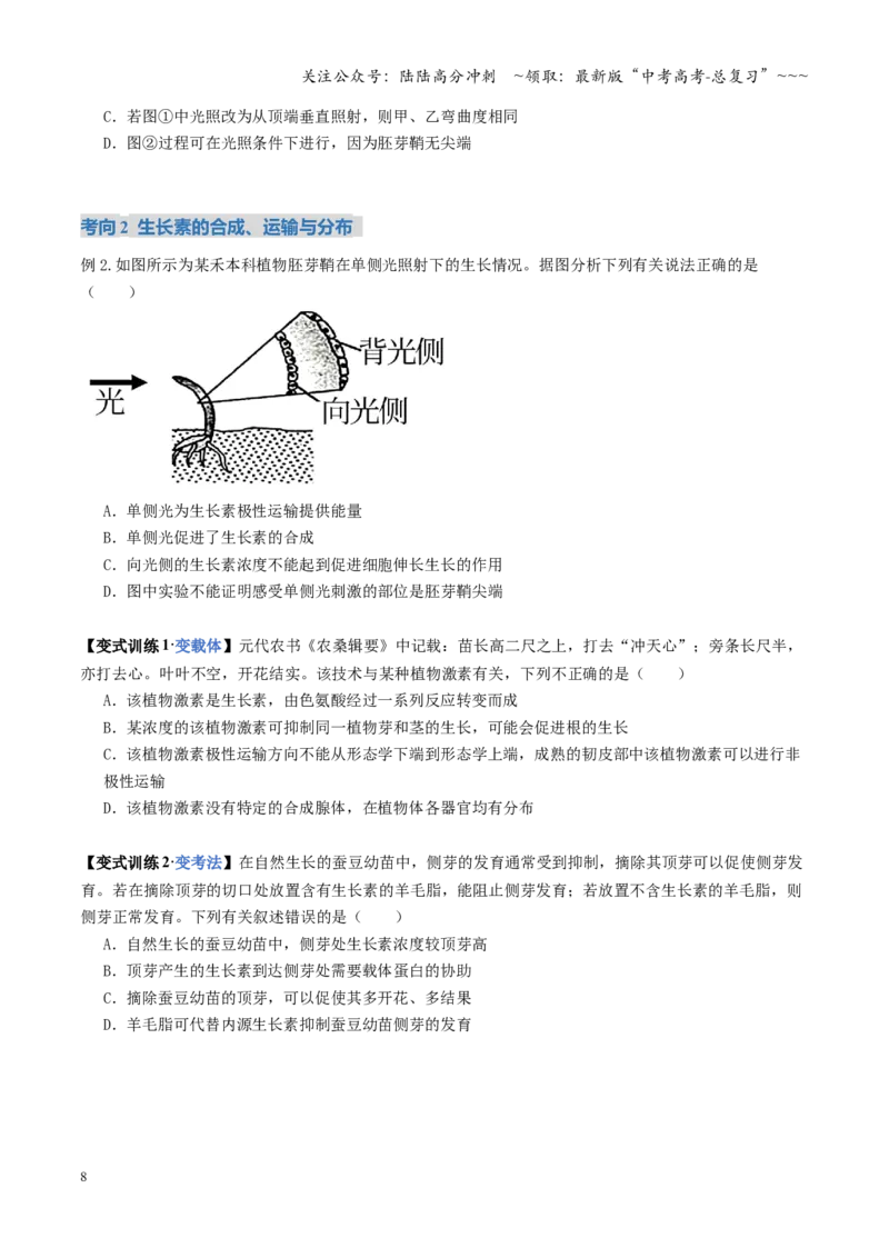《第31讲植物生命活动调节（复习讲义）（全国通用）（学生版）_06-生物-高考总复习_一轮复习_2026年-生物高考一轮复习_2026年高考生物一轮复习讲义+练习+课件（新教材新高考）-G55_2026版》第8页预览