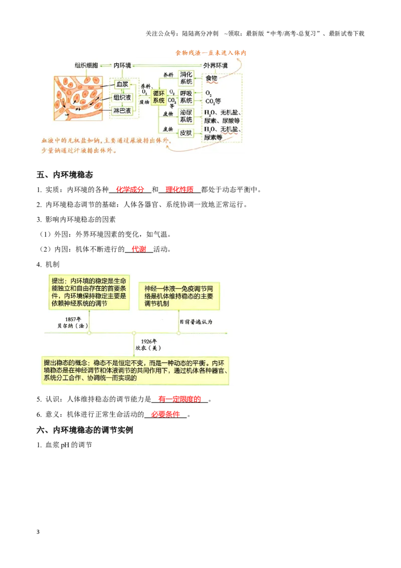 《考点28人体的内环境与稳态（讲义）（解析版）_06-生物-高考总复习_一轮复习_2024年_2023-2024学年高三生物一轮复习_资料》第3页预览