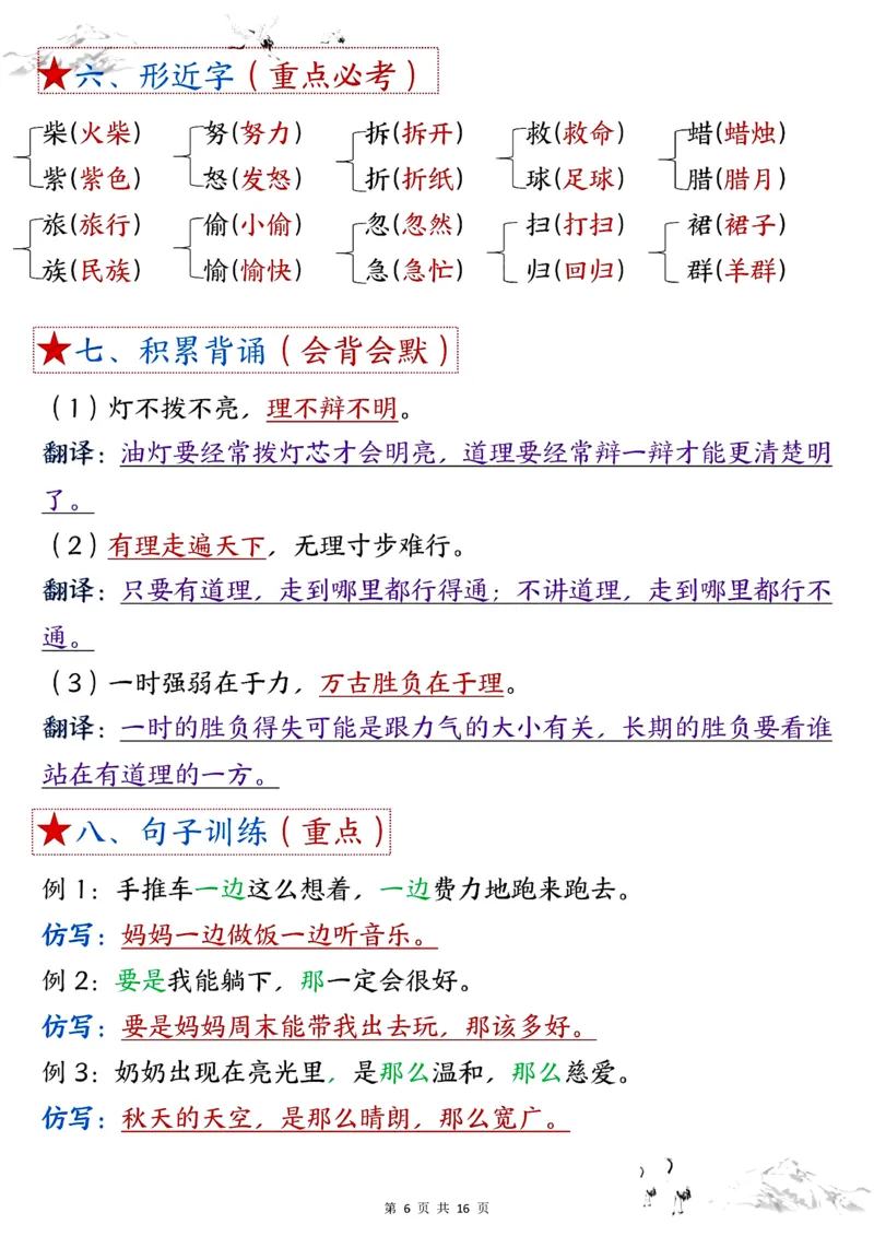 《三年级上册语文第一单元考点总结_3年级上册同步教辅合集_3上-语文_三上语文-核心考点》第6页预览
