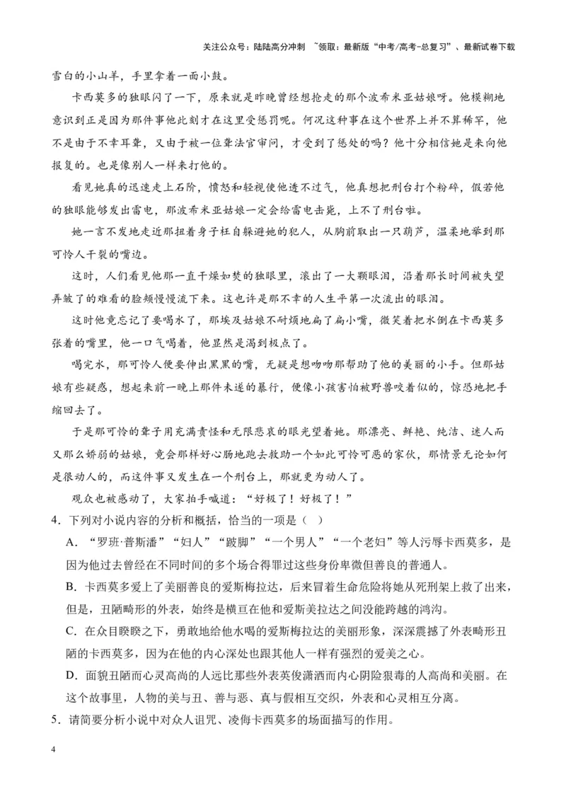 《考点22评价作品价值判断和审美取向（原卷版）_一轮复习_2024年_2024年高考语文一轮复习小说题型细化专项训练（全国通用）_资料》第4页预览
